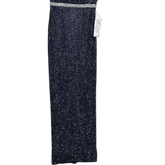 Mac Duggal 93678 Navy Blue Beaded Column Maxi Dress | 2 - Picture 3 of 10